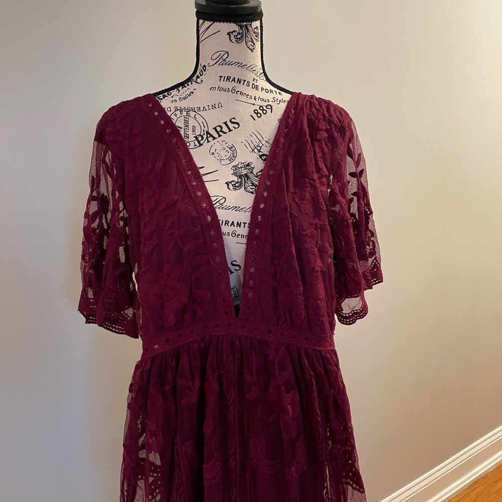 Honey Punch Burgundy Lace Maxi Dress